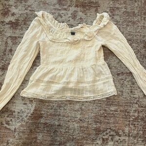 American Eagle Outfitters Cream Ruffled Blouse